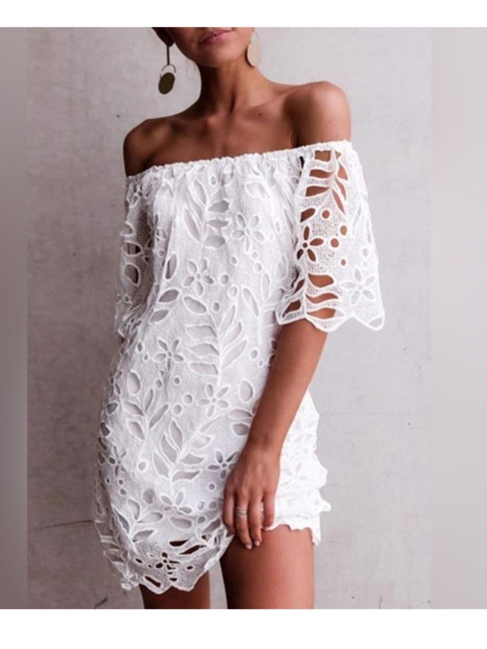 Pretty Garden White Lace Coquette Girl Cottagecore Bohemian Hippie Retro Dress L